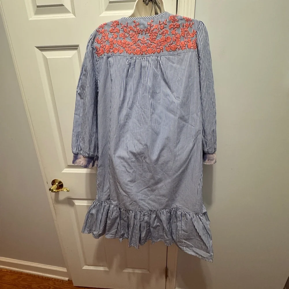 J. Crew blue and white Embellished Ruffled Mini Dress size small